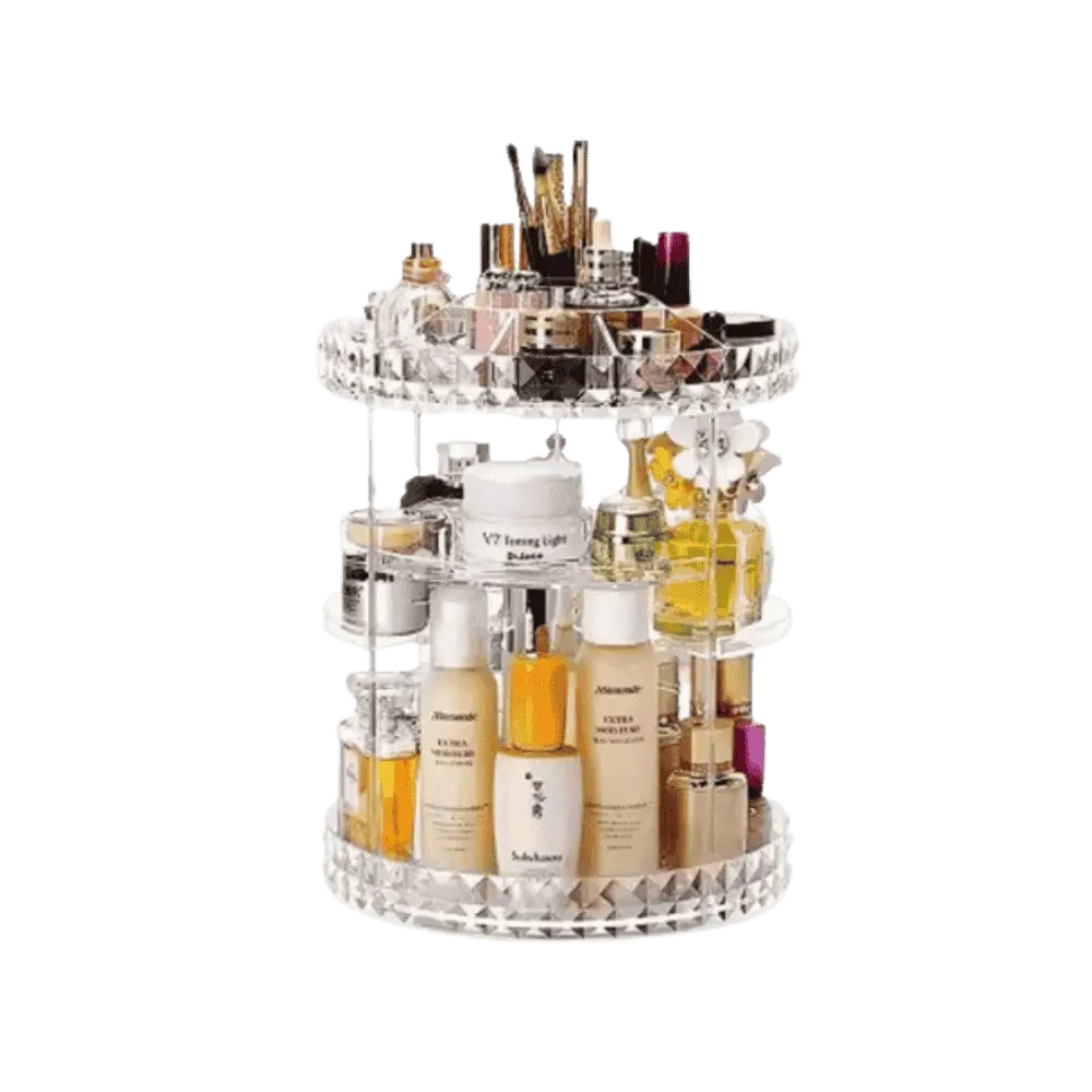360° Rotatable Cosmetics Organizer for dressing table – makeup and skincare storage rack by Teesta Mart Bangladesh